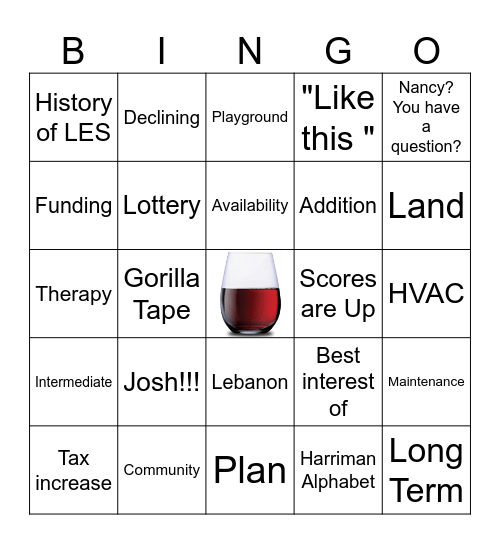 School Board Drinking Bingo Card