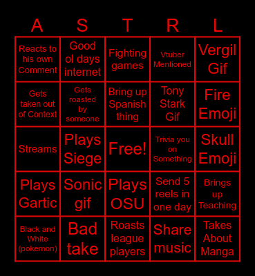 Astral Bingo Card