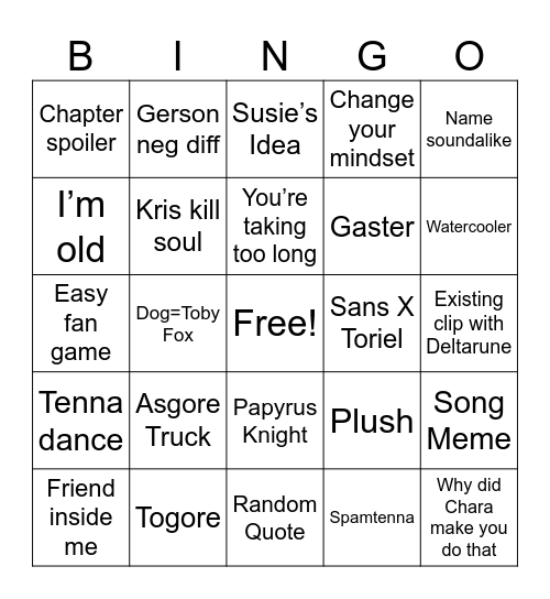 Undertale/Deltarune Memes Bingo Card