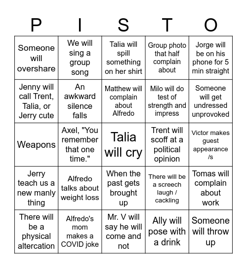 Drinking Game Bingo Card