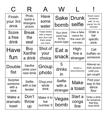 BAR CRAWL Bingo Card