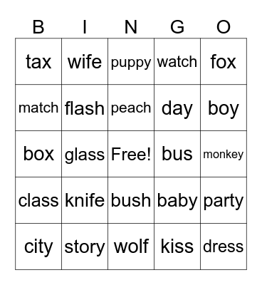 s , es ending Bingo Card