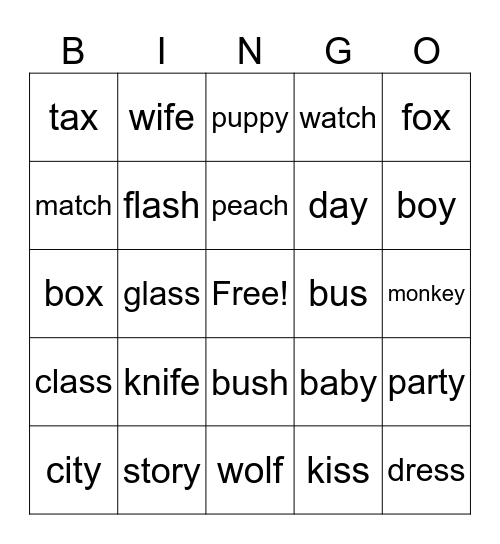 s , es ending Bingo Card