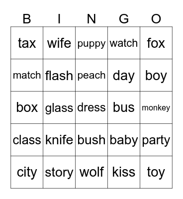 s , es ending Bingo Card