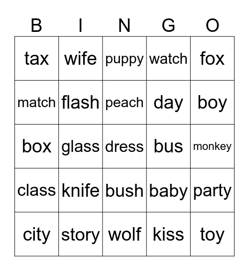 s , es ending Bingo Card
