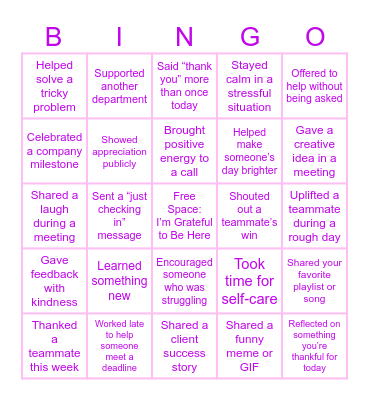Gratitude Bingo Card