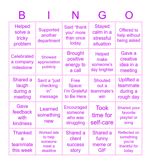 Gratitude Bingo Card