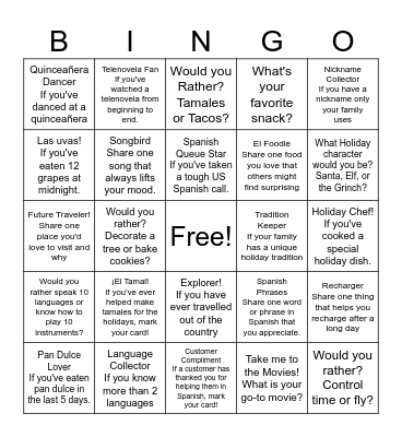 Bilingual Team Bingo Card