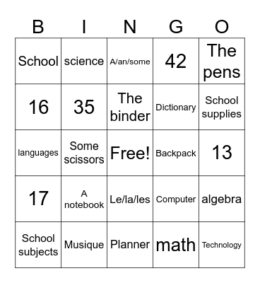 À L’École Bingo Card