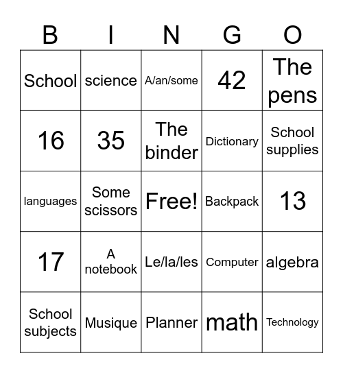 À L’École Bingo Card