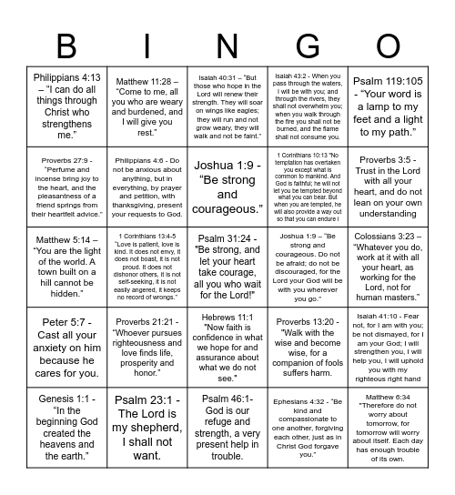 Bible and Christianity Bingo Card