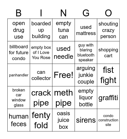 Sherbourne Street Bingo Card