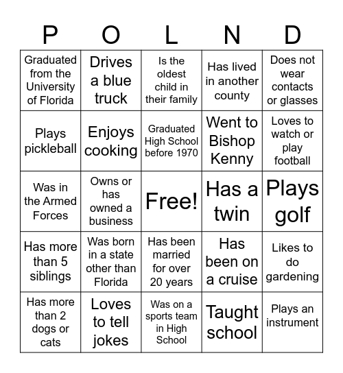 Poland Pilgrimage Prize Draw (Bingo Synonym) Bingo Card