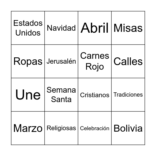 La Semana Santa Bingo Card