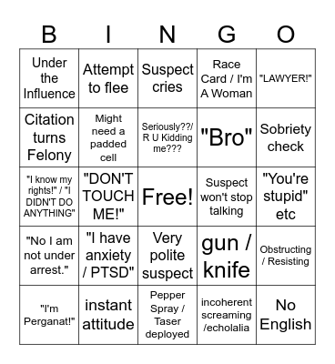 PD Stop Bingo Card