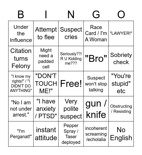 PD Stop Bingo Card