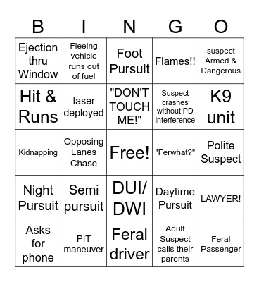 PD Chase Bingo Card