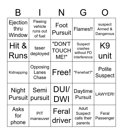 PD Chase Bingo Card