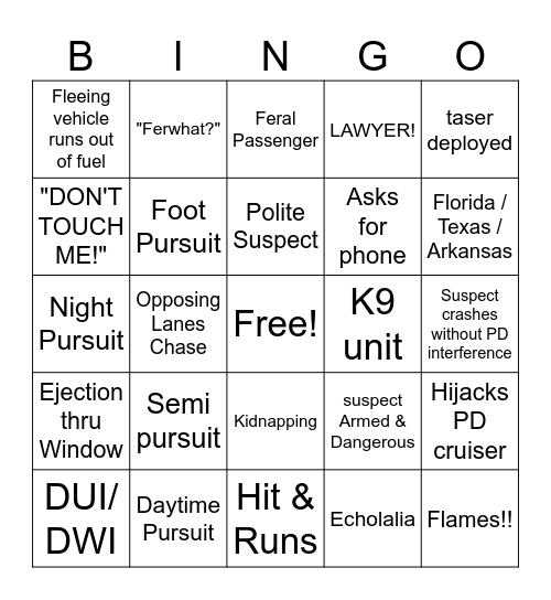 PD Chase Bingo Card