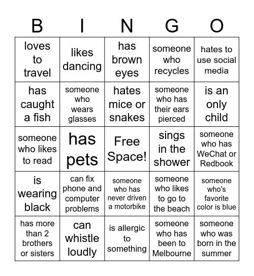 Meet someone who ... Bingo Card