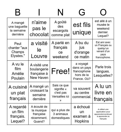 Trouve quelqu'un qui... Bingo Card