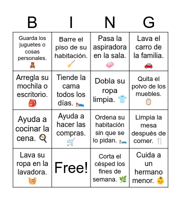 Los quehaceres de la casa Bingo Card