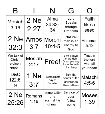 Scripture mastery Bingo Card