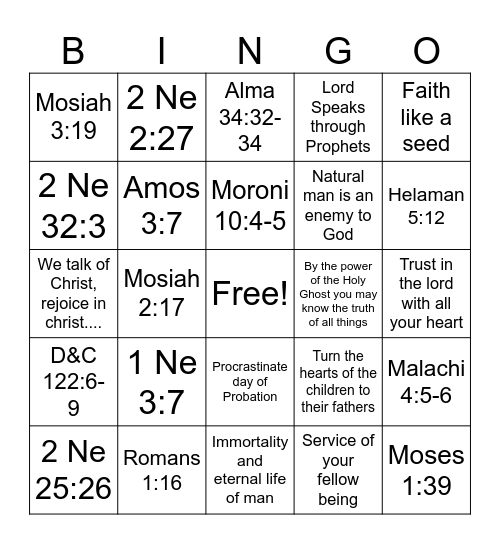Scripture mastery Bingo Card