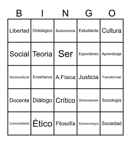 Filosofía de la Educación Bingo Card