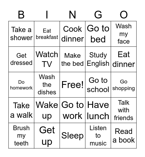 Daily Routine Bingo Card