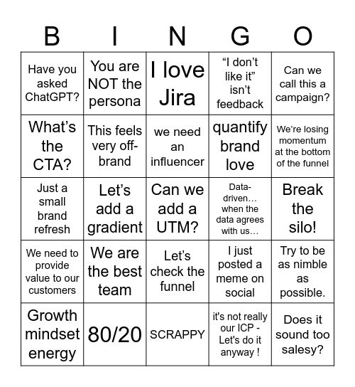 Marketing Bingo Card