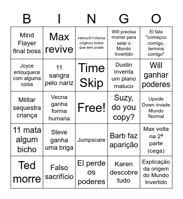 Stranger things Bingo Card