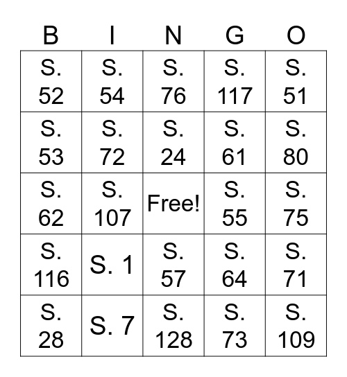 Constitution Bingo Card