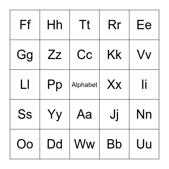Alphabet Bingo Card