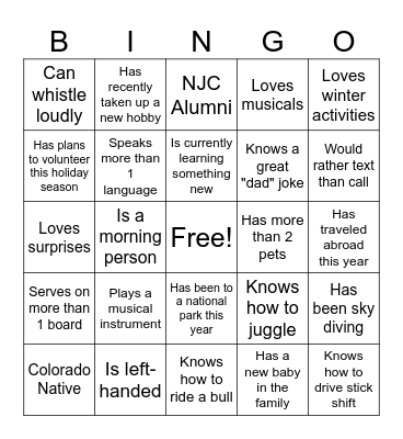 NJC Foundation Board Bingo Card