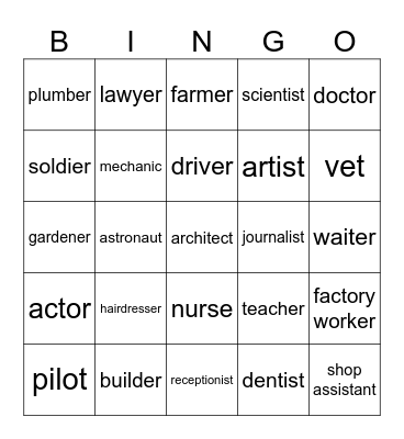 job Bingo Card