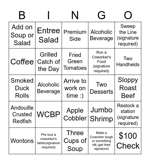 CCG Lunch Bingo Card
