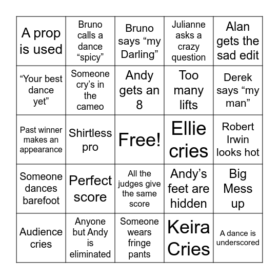 Rock and Roll Night Bingo Card