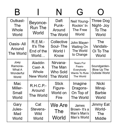 Radio Bingo "World" Music Bingo Card
