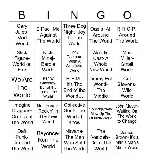 Radio Bingo "World" Music Bingo Card