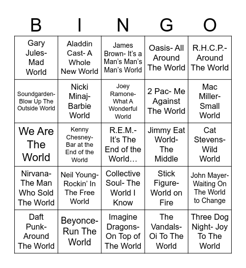 Radio Bingo "World" Music Bingo Card