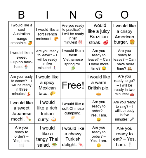 B9 L2 I would like a juicy Brazilian steak. 🥩 Bingo Card