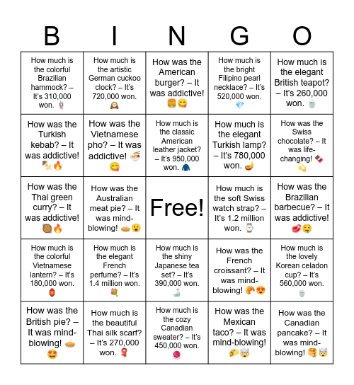 B9 L6 How was the Mexican taco? – It was mind-blowing! 🌮🤯 Bingo Card
