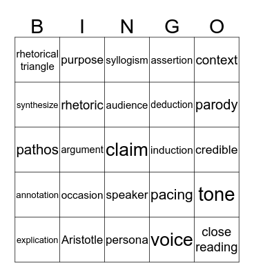 Rhetoric Bingo Card