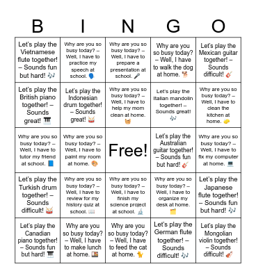 B9 L14 Let’s play the Swiss piano together! – Sounds fun but hard! 🎹 Bingo Card
