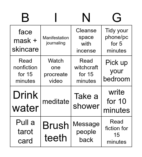 daily tasks Bingo Card
