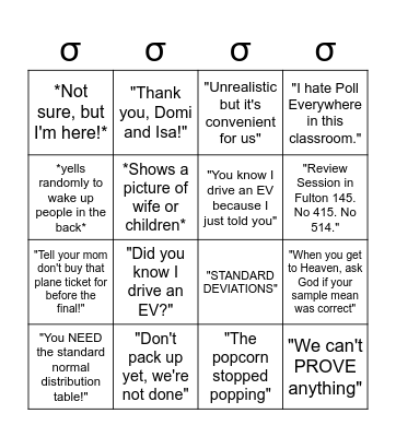 Statistically Significant Bingo Card