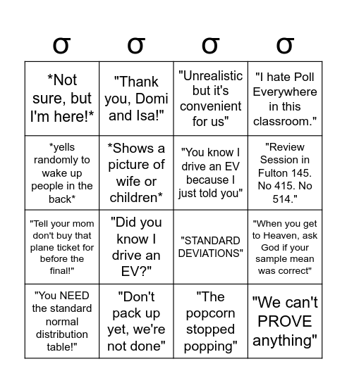 Statistically Significant Bingo Card
