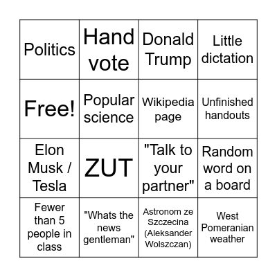 ZUT - Angielski Bingo! Bingo Card