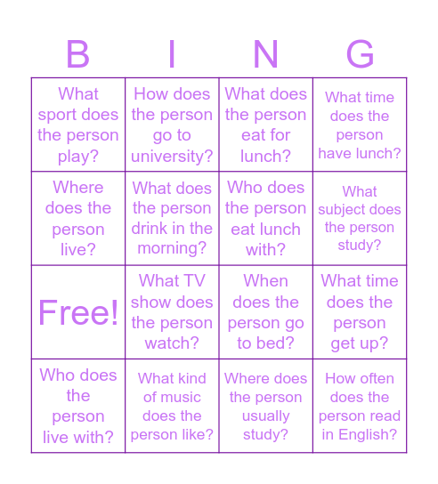 Wh-question bingo Card